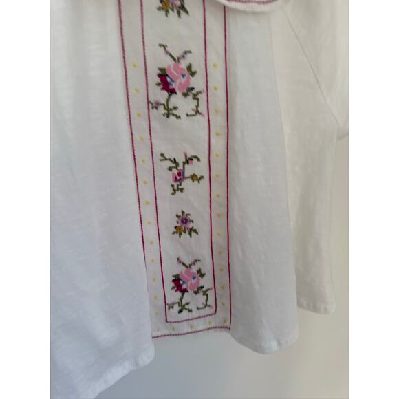 Anthropologie Floral Embellished Peter Pan Collared Cotton Top, Small - Picture 5 of 8